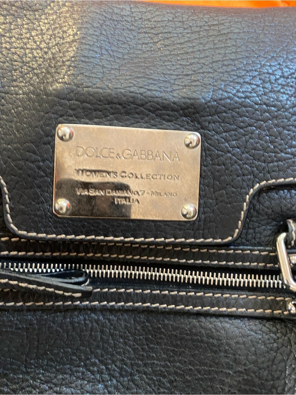 Dolce & Gabbana Black Leather Satchel with Silver Logo Plaque